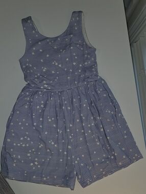 Girls Sweet Honey Blue Striped Star Print Sleeveless Romper